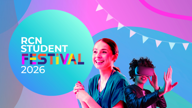 An image of two women, one wearing a VR headset, in front of a blue and pink background. The graphic reads 'RCN Student Festival 2026'.