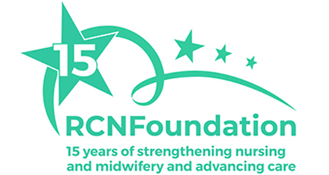RCN Foundation 15th Anniversary logo featuring a large star with the number 15 inside, smaller stars surrounding it, and the tagline '15 years of strengthening nursing and midwifery and advancing care'.