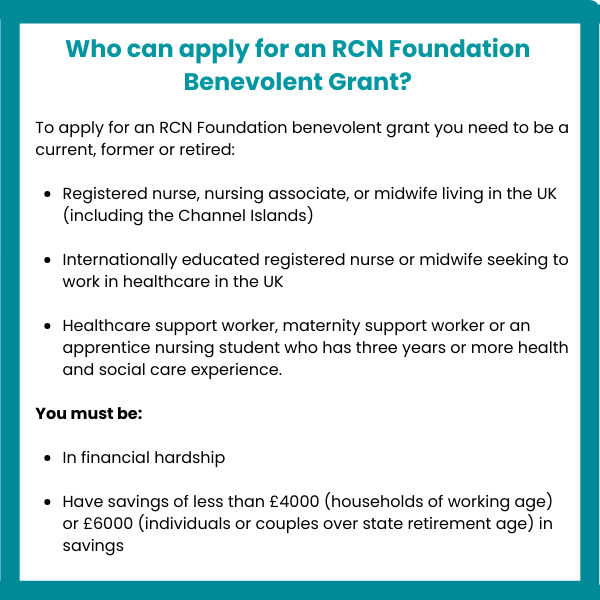 Who can apply for an RCN Foundation Benevolent Grant graphic