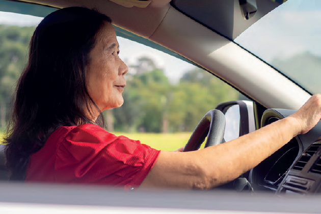 Older lady in a car driving