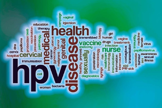 abstract image with words relating to HPV and cervical screening and cancer