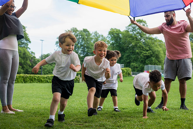 A group of children playing in a park