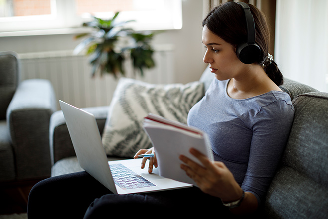 A woman using a laptop