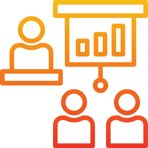 Illustration of three silhouettes and a barchart presentation