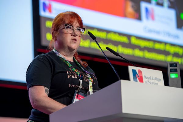 Chair of Council Carmel O'Boyle speaking at RCN Congress podum
