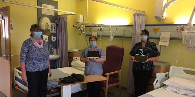 Janet Mortimer accepting iPads from Northgate United Reform Church Darlington for patients to Facetime with relatives - 19 June 2020 Janet Mortimer accepting iPads from Northgate United Reform Church Darlington for patients to Facetime with relatives - 19 June 2020