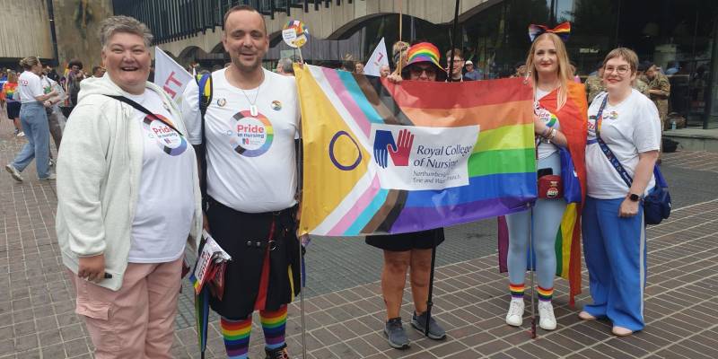 The Northern Pride RCN delegation in Newcastle on 19 July 2025 holding a colourful RCN Pride banner The Northern Pride RCN delegation in Newcastle on 19 July 2025 holding a colourful RCN Pride banner