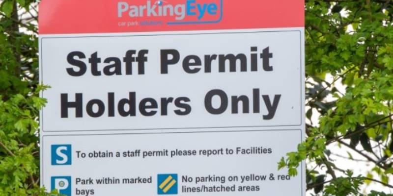ParkingEye 'staff permit holders only' car parking sign ParkingEye 'staff permit holders only' car parking sign