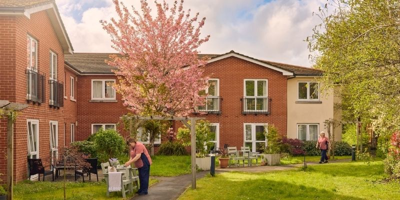 The tree-filled garden of Greenhill Manor Care Home