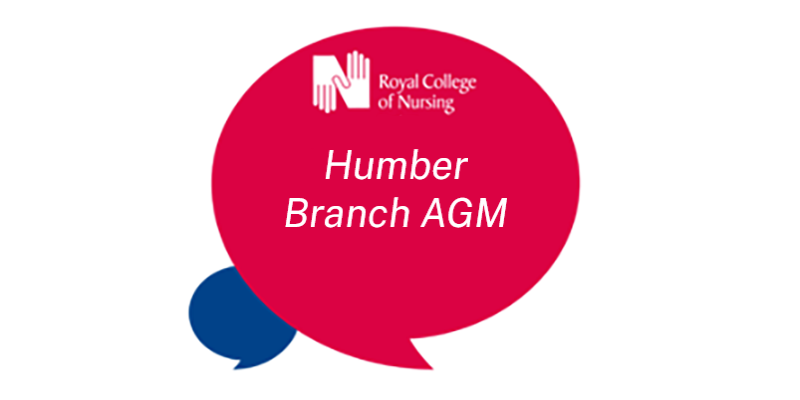 A red speech bubble with the words 'RCN Humber Branch AGM' inside