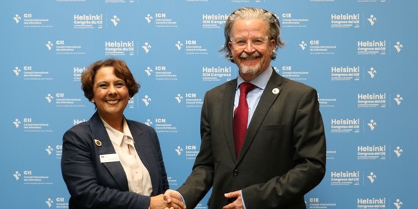 A photo showing Nicola Ranger meeting ICN CEO Howard Catton