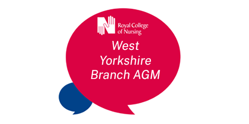 A red speech bubble with the words 'RCN West Yorkshire Branch AGM' inside