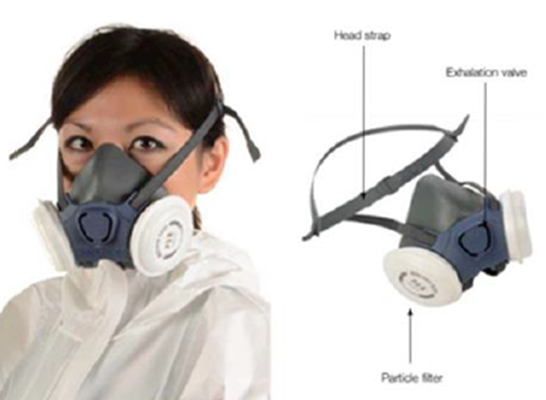 a photograph of a person wearing a reusable half mask