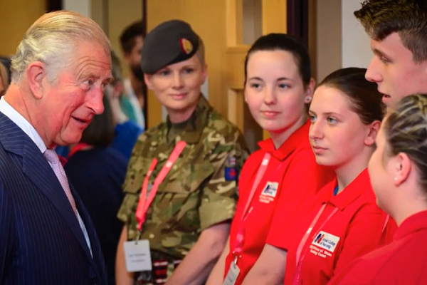 King Charles talking to a group of nursing cadets