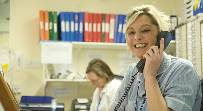 Student nurse on telephone telephone