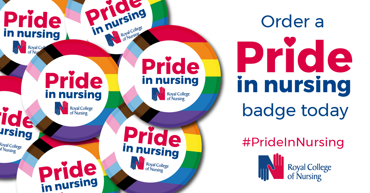 Lots of Pride in Nursing badges with the text 'order your Pride in Nursing badge today'