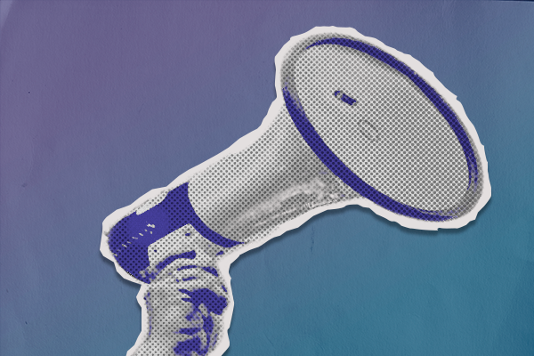 A megaphone on a blue gradient background