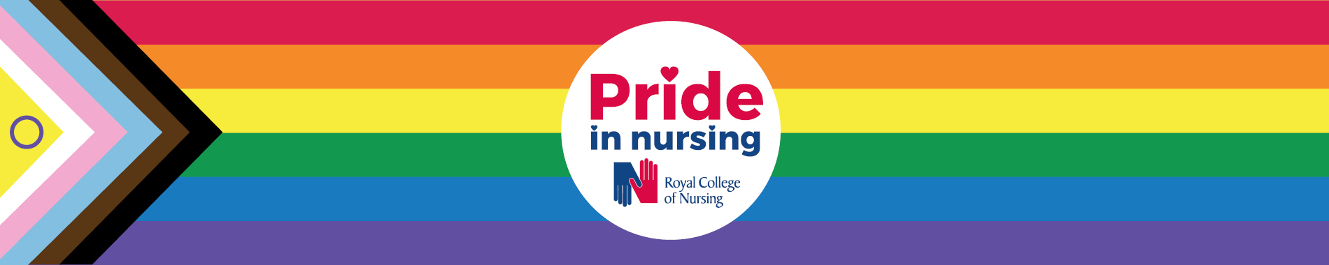 A pride flag with the Pride in nursing logo in the centre.