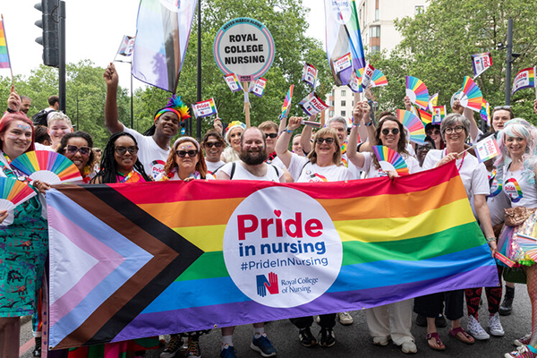 Nurses marching in the London pride march