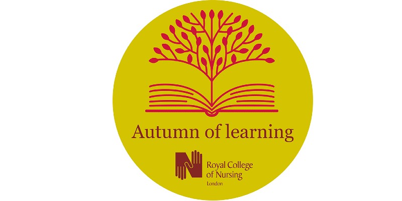 Book with a tree coming out of centre with the words autumn of learning across the centre with RCN London logo at the bottom