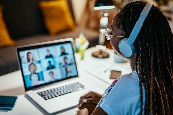 Woman joining an online meeting