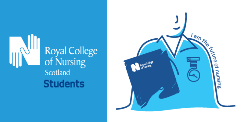 RCN Scotland Students logo beside an illustrated student nurse