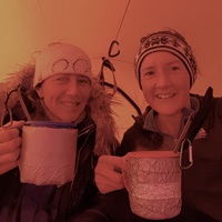 Photo of the Ice Maidens in a tent on an expedition