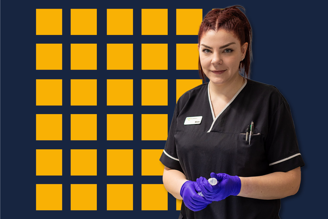 Nurse on yellow and navy checkboard background