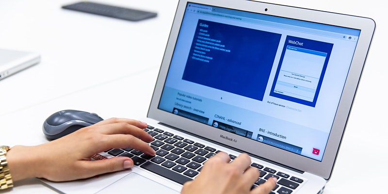 Know How to Search CINAHL Hands typing on a computer doing a library search