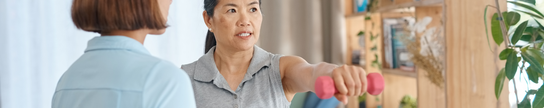 Woman with osteoporosis exercising Woman with osteoporosis exercising
