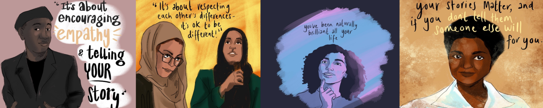 A collage of illustrations about ideas discussed in the cultural ambassadors programme.
