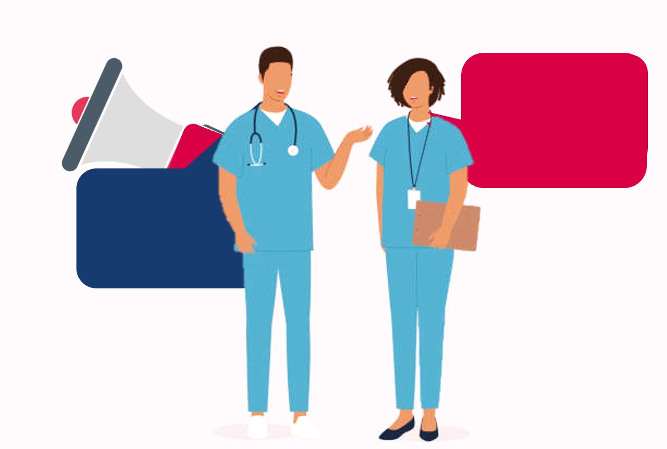 Icon of two nurses and speech bubbles