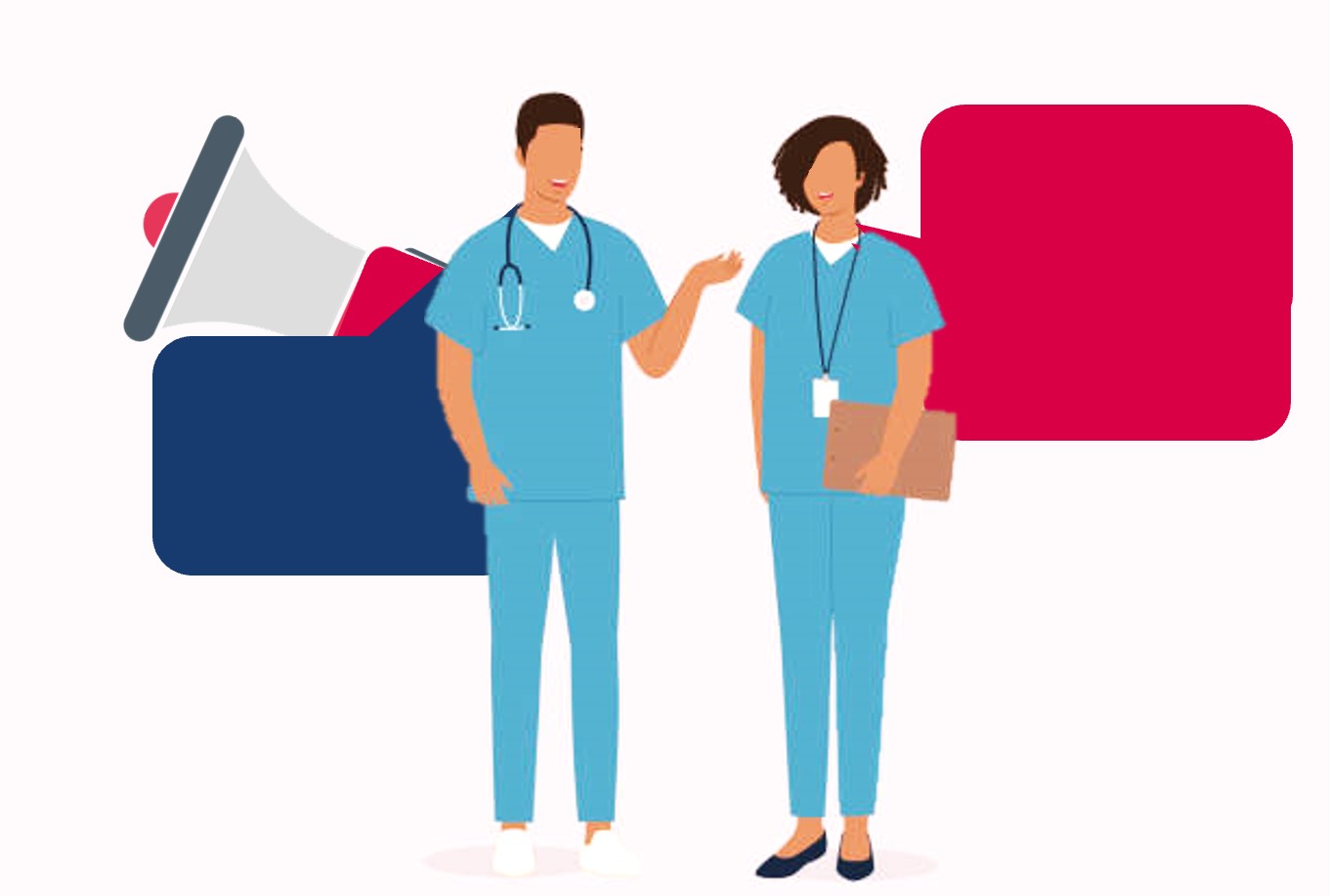 Icon with 2 nurses and speech bubbles
