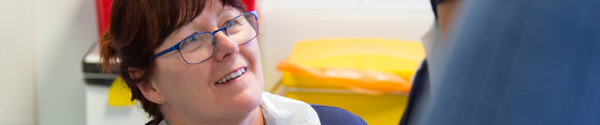 Woman looking up and smiling