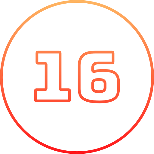 Icon of the number 16 inside a circle, indicating age of eligibility is 16.