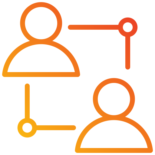 Icon of two people connected by a line with a dot.