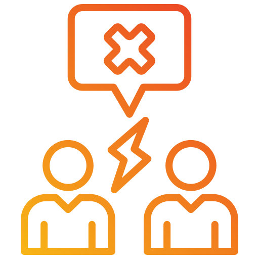 Illustration of 2 people with a speech bubble containing an X and a lightning bolt between them