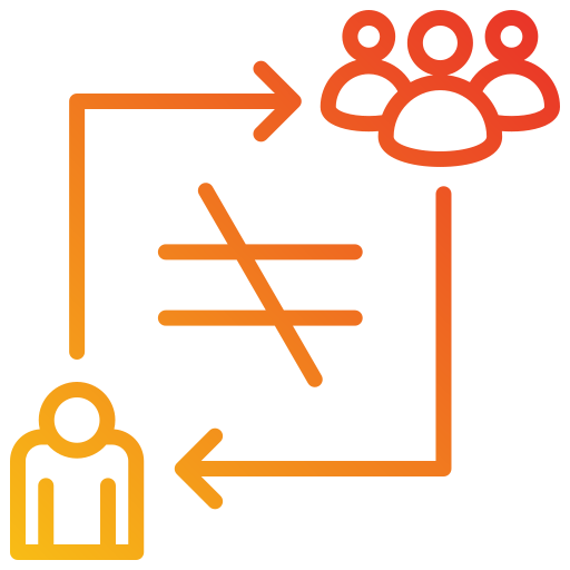 Illustration of a group of 3 people and a single person with a not equals sign between them