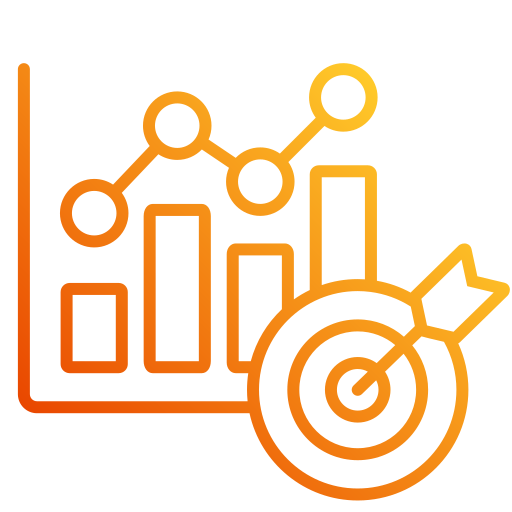 Illustration of a graph and an arrow hitting a bullseye