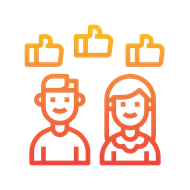 Illustration of a man and a woman with three thumbs up floating above them