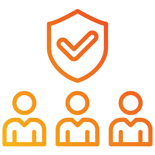 Line art of people with a checkmark over their head