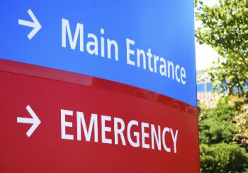 Accident and emergency sign at a hospital