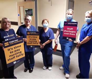 Nicky Hughes and staff at Princess of Wales Hospital RCN Pay Campaign photo