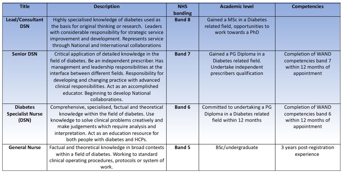 Diabetes Specialist Nurse minimum qualifications and competencies
