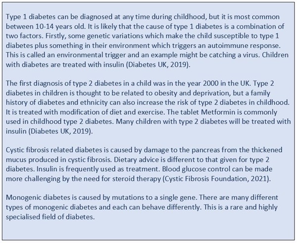 Children and diabetes table
