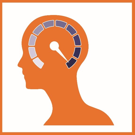 Graphic of human silhouette with a gauge in their head set to maximum