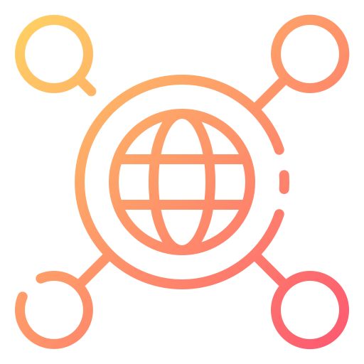 Icon of globe attached to four smaller circles