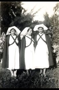 Three nurses, with Rosa Cassels in the middle, 1938
