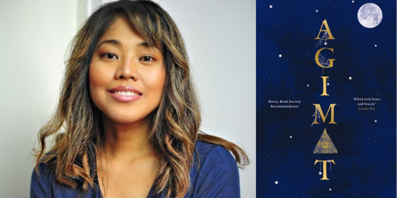 photo of a woman's head and shoulders with a book cover to the right reading 'AGIMAT'