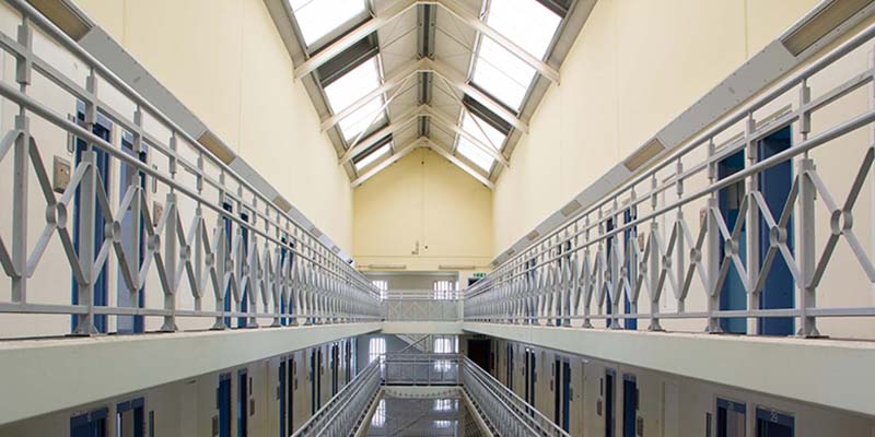 Balcony with row of cells in prison